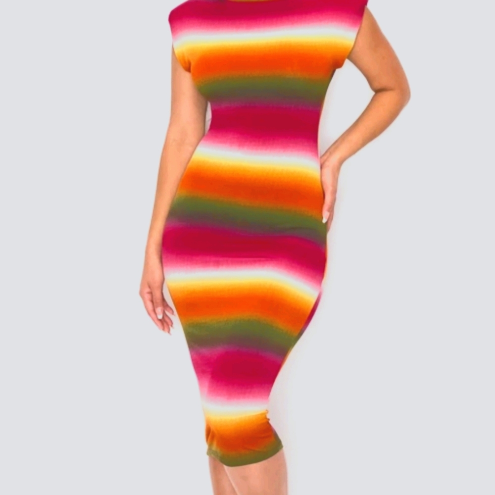 🔥Multi Striped Colored Midi Dress!